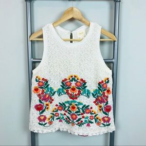 Maeve White floral crochet embroidered blouse